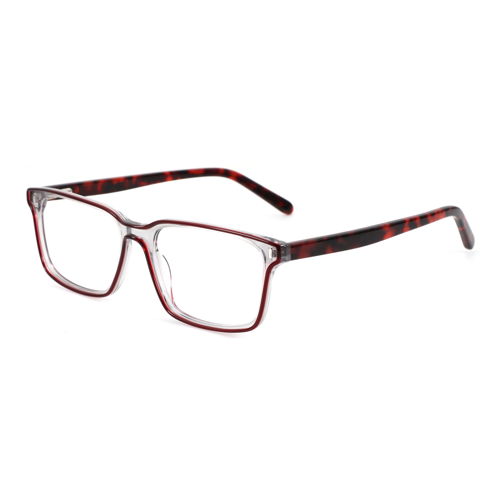 Zenottic Belmode fashion square prescription glasses, clear acetate, tortoiseshell temples.