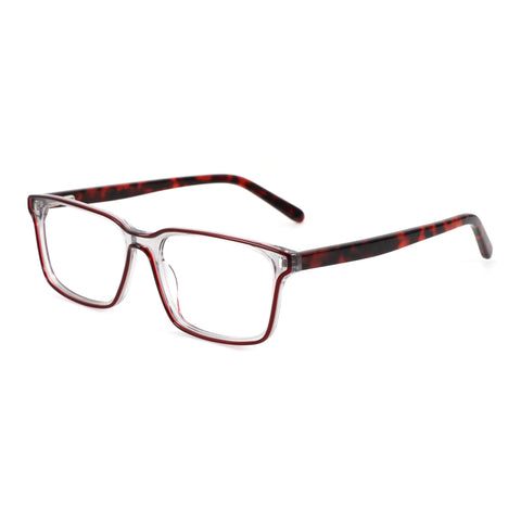 Zenottic Belmode fashion square prescription glasses, clear acetate, tortoiseshell temples.