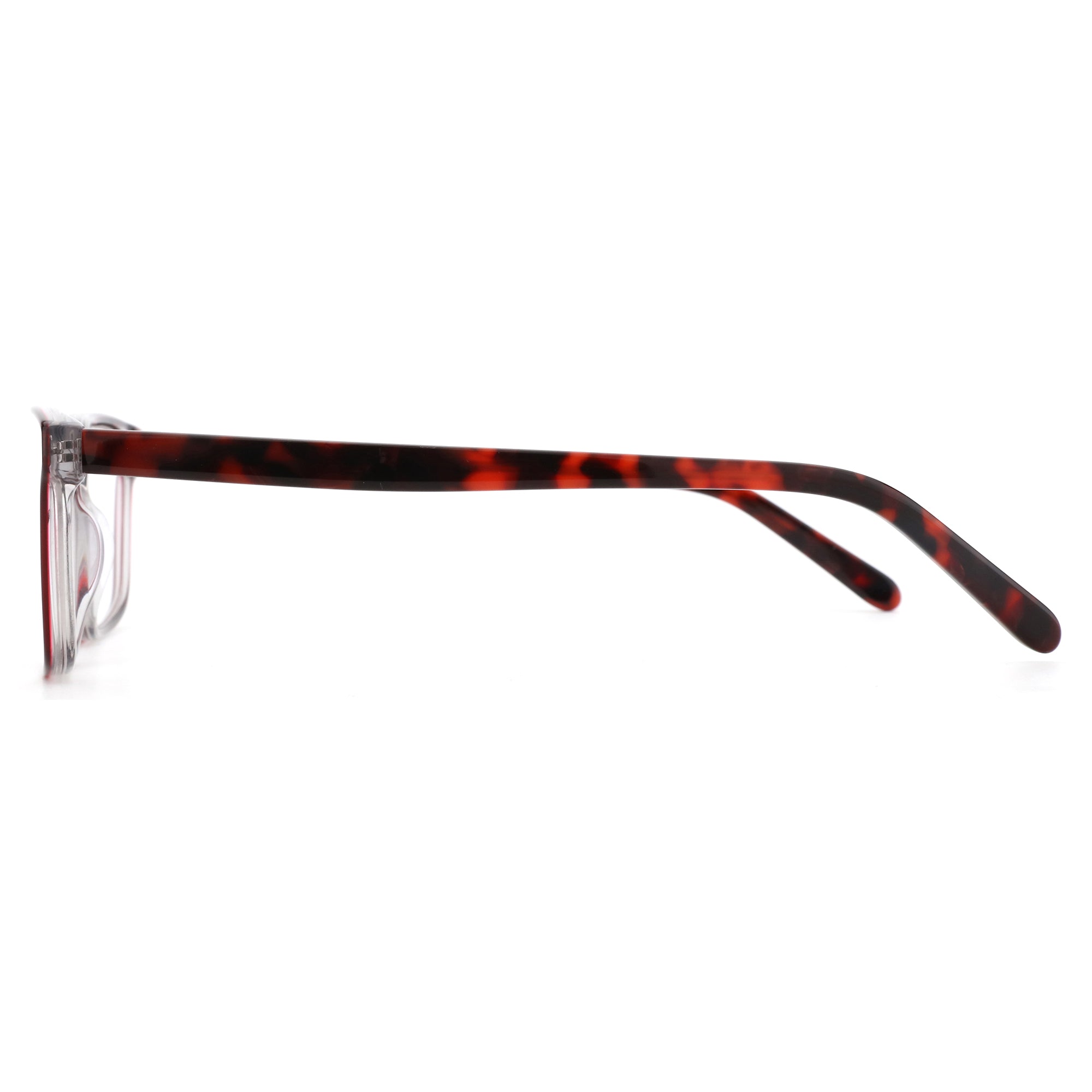 Zenottic Belmode fashion square acetate eyeglasses, tortoiseshell pattern, side view.
