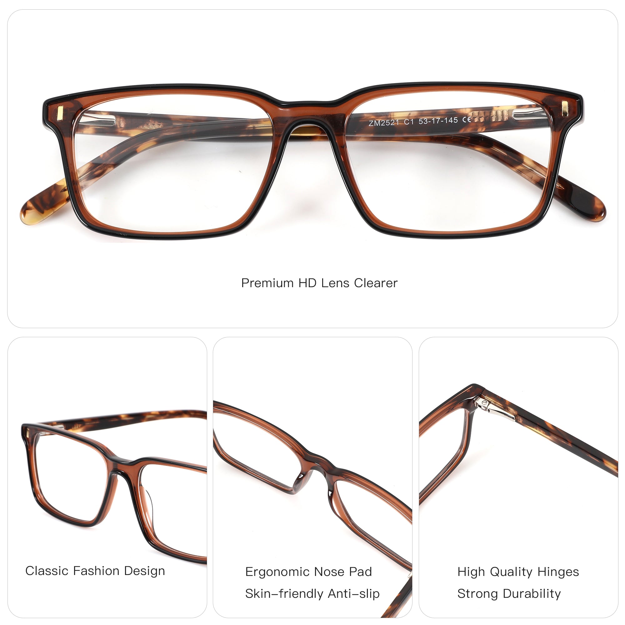 ZENOTTIC Belmode fashion square acetate eyeglasses with tortoiseshell frame.