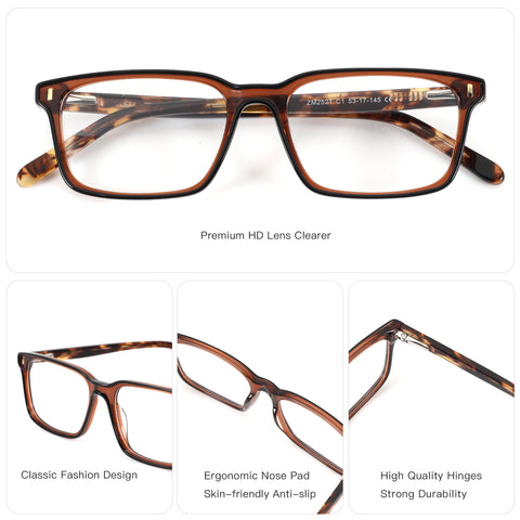 ZENOTTIC Belmode fashion square acetate eyeglasses with tortoiseshell frame.