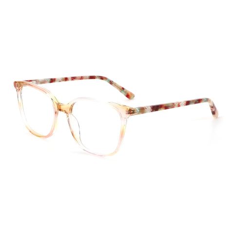 ZENOTTIC Poundba square eyeglasses, clear acetate frame with marble pattern temples.