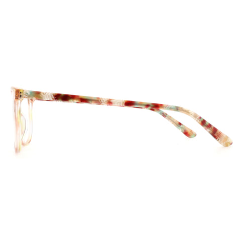 ZENOTTIC Poundba square eyeglasses with red, green, cream marbled acetate frame.
