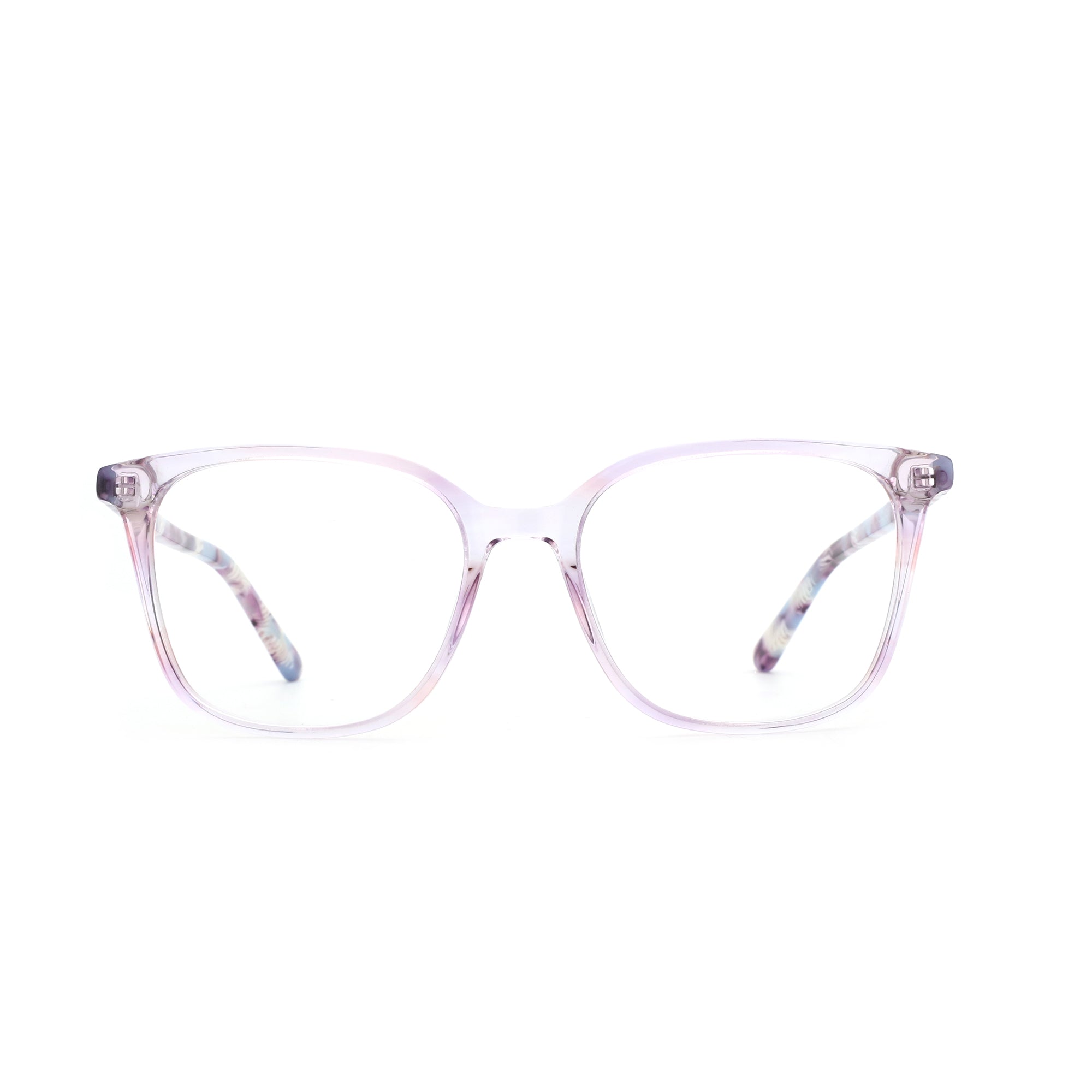 ZENOTTIC Poundba square acetate eyeglasses with patterned temples and clear lenses.