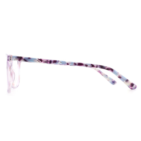 ZENOTTIC Poundba square eyeglasses with purple & blue acetate swirl pattern.
