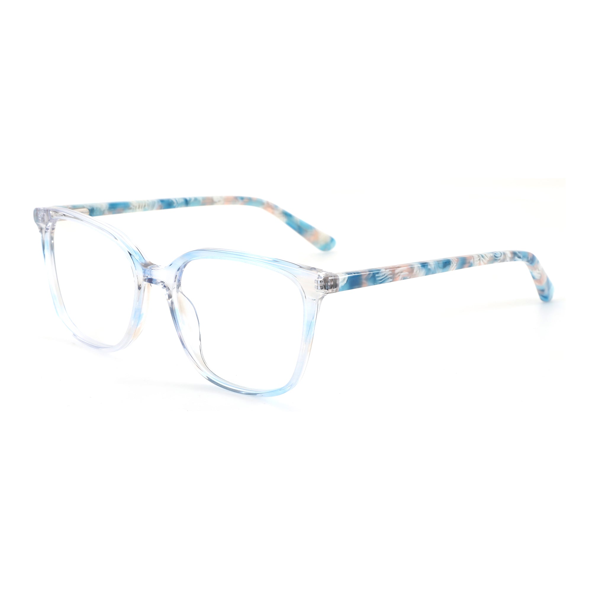 ZENOTTIC square acetate eyeglasses in light blue with patterned temples, model Poundba.
