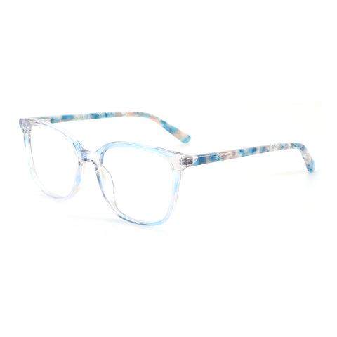 ZENOTTIC square acetate eyeglasses in light blue with patterned temples, model Poundba.