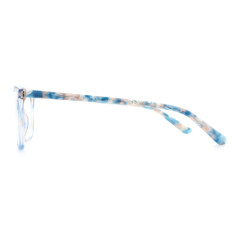 ZENOTTIC Poundba square acetate eyeglasses, blue/white/peach marbling.