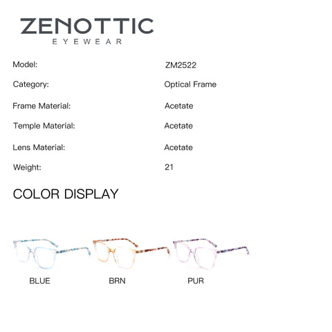 ZENOTTIC ZM2522 acetate square eyeglasses in blue, brown, and purple