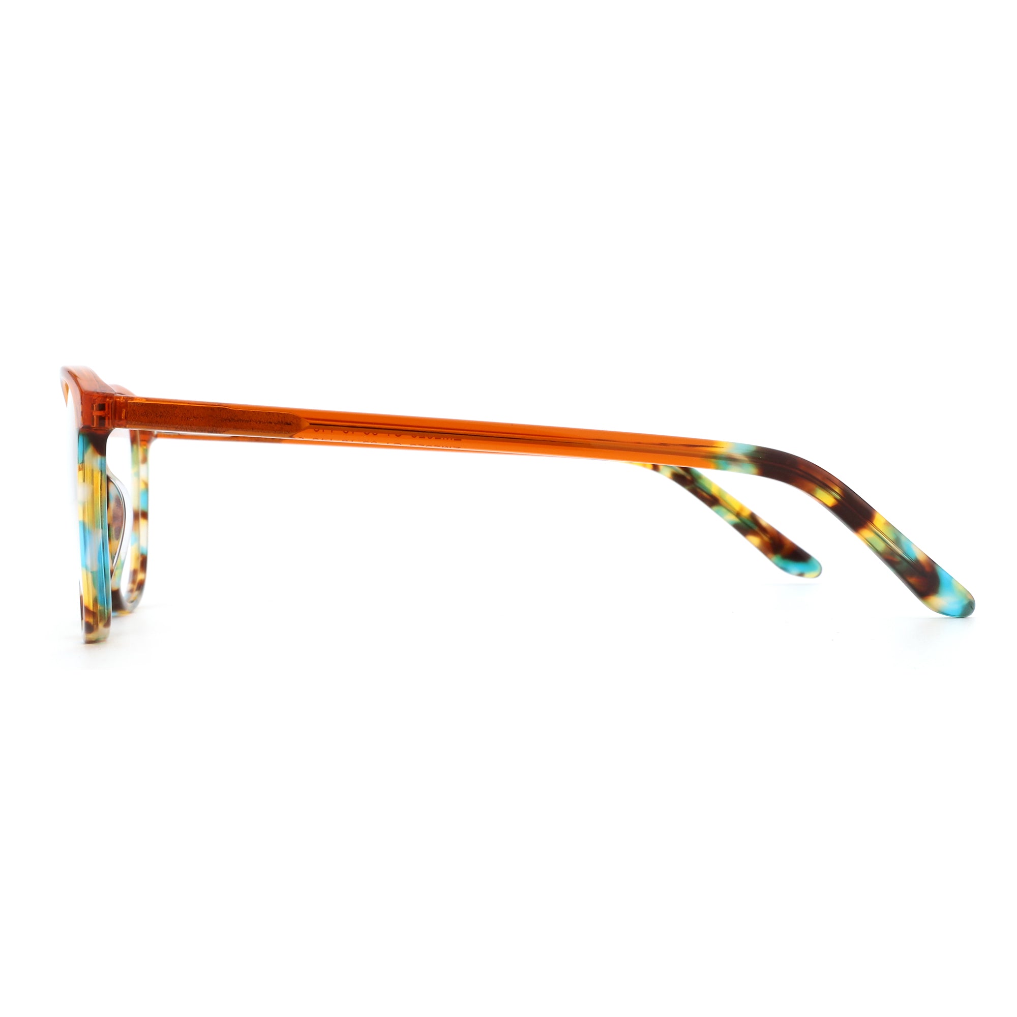 ZENOTTIC Shmily round acetate eyeglasses with orange front and multi-color temples.