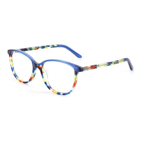 ZENOTTIC Shmily round acetate eyeglasses with blue & abstract multi-color pattern