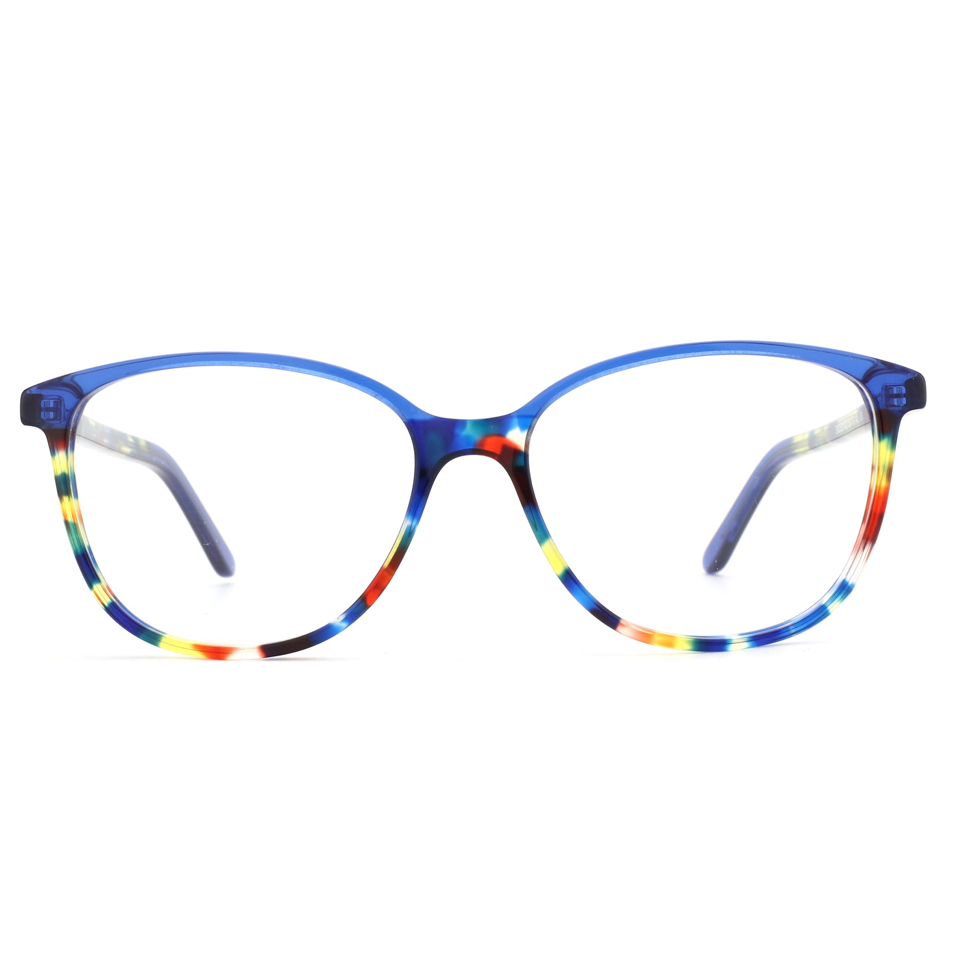 ZENOTTIC Shmily round acetate eyeglasses with colorful striped rims.