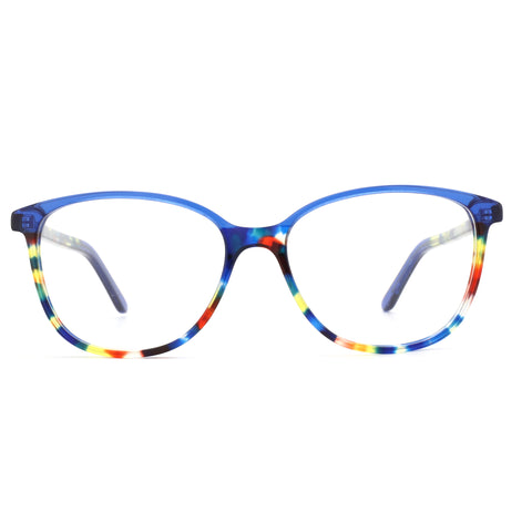 ZENOTTIC Shmily round acetate eyeglasses with colorful striped rims.