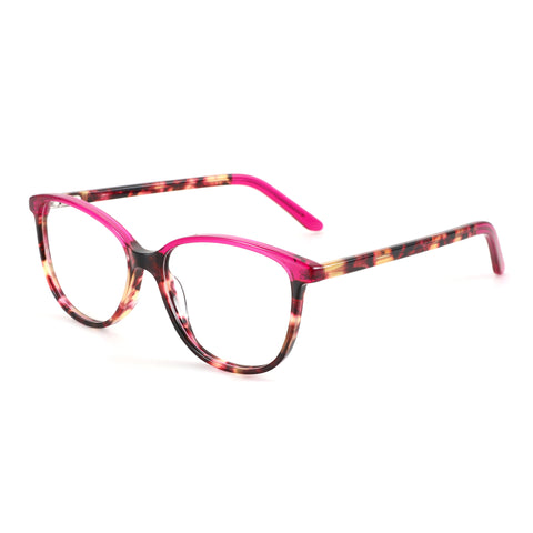 ZENOTTIC Shmily prescription eyeglasses, pink top rim, tortoise shell acetate frame.