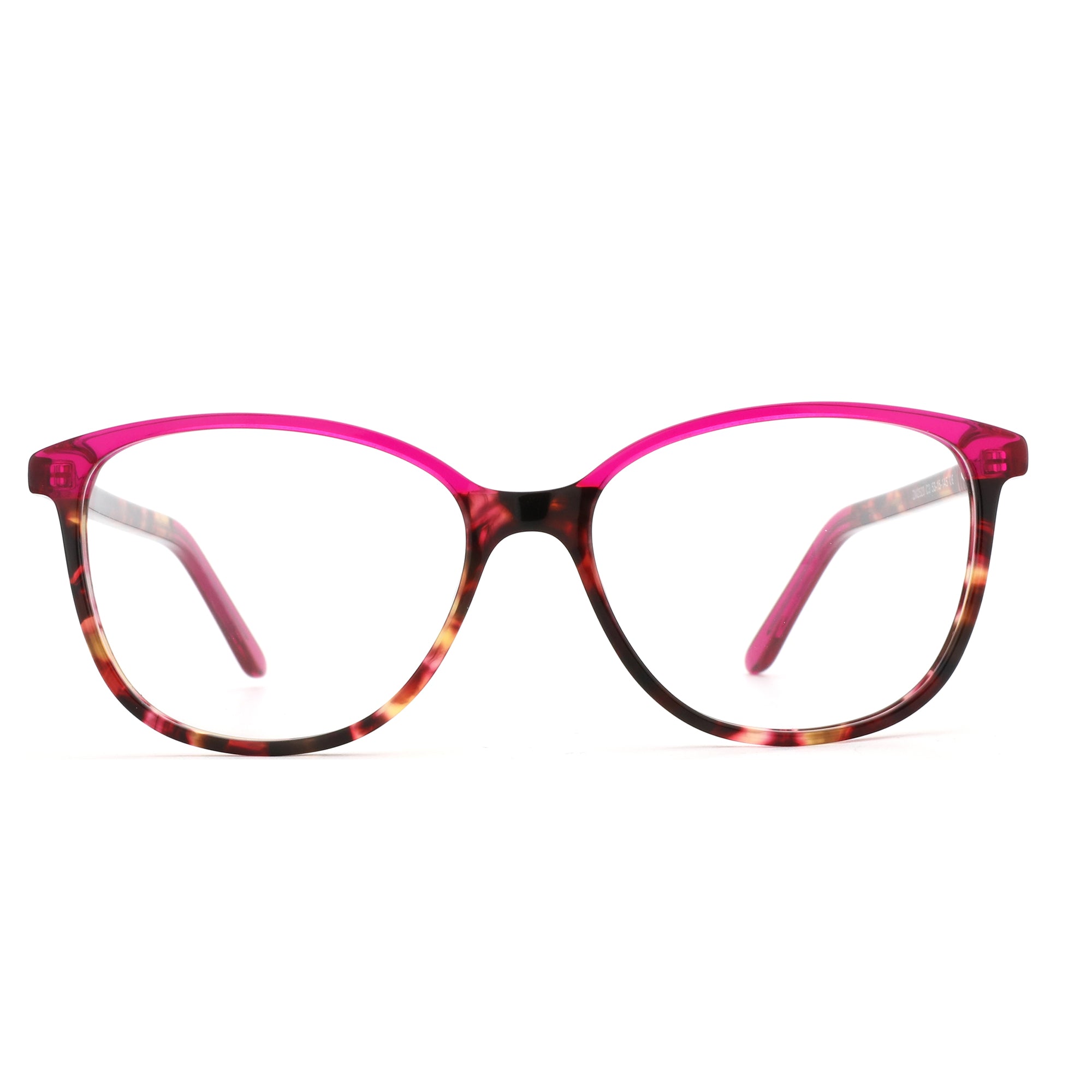 ZENOTTIC Shmily ZM2523 C3 fashion round acetate eyeglasses with pink rims and tortoiseshell temples.