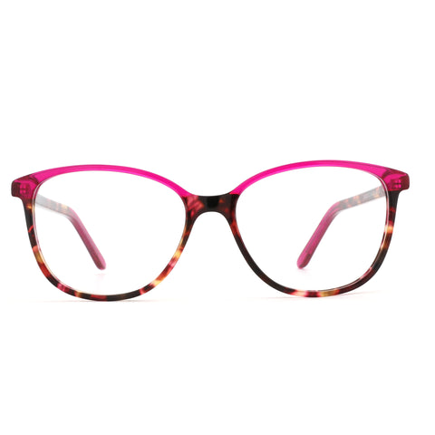 ZENOTTIC Shmily ZM2523 C3 fashion round acetate eyeglasses with pink rims and tortoiseshell temples.