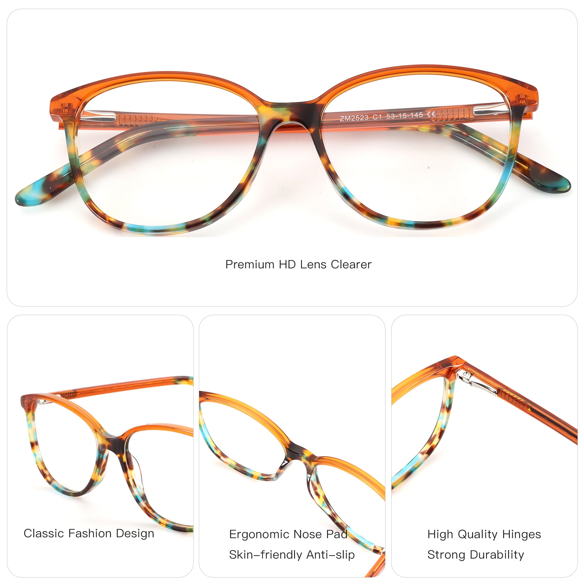 ZENOTTIC Shmily round acetate eyeglasses, classic tortoiseshell fashion frames.