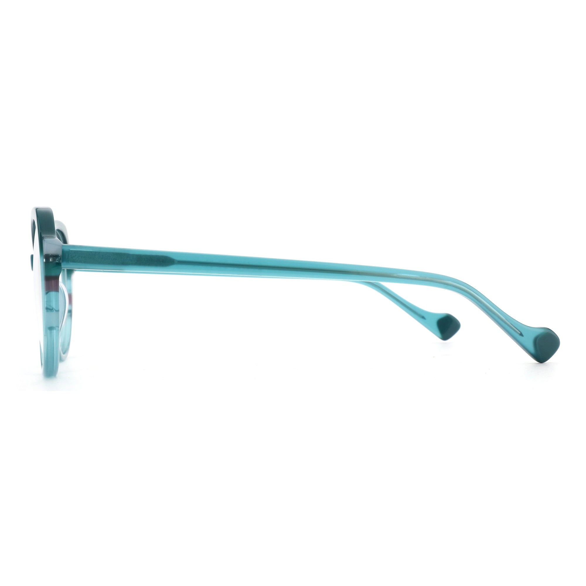 ZENOTTIC Senorita teal acetate geometric eyeglasses, side view.
