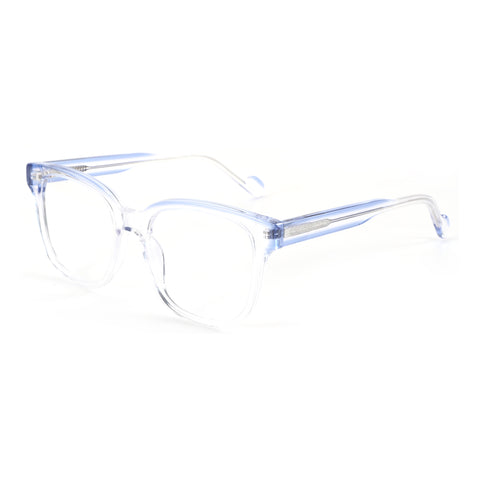 Zenottic Serendipity square acetate eyeglasses with blue translucent frames.