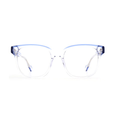 ZENOTTIC Serendipity square acetate eyeglasses with blue gradient clear lenses.