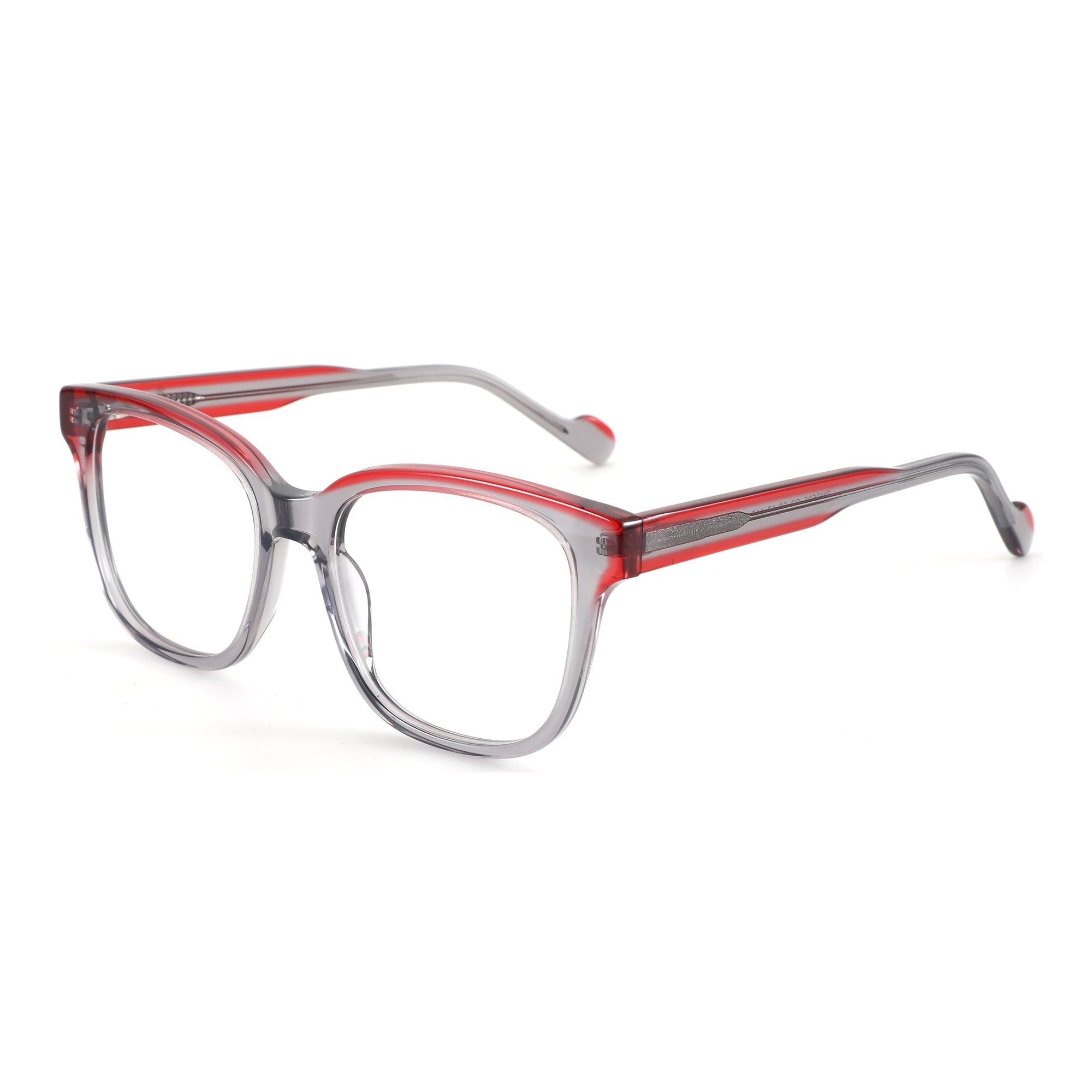 ZENOTTIC Serendipity square eyeglasses in grey acetate with red accents