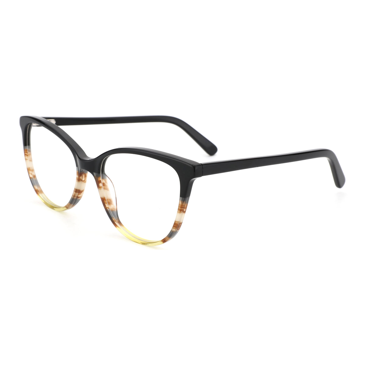 ZENOTTIC Ensoleile eyeglasses: Acetate square frame, black with tortoiseshell & yellow gradient.