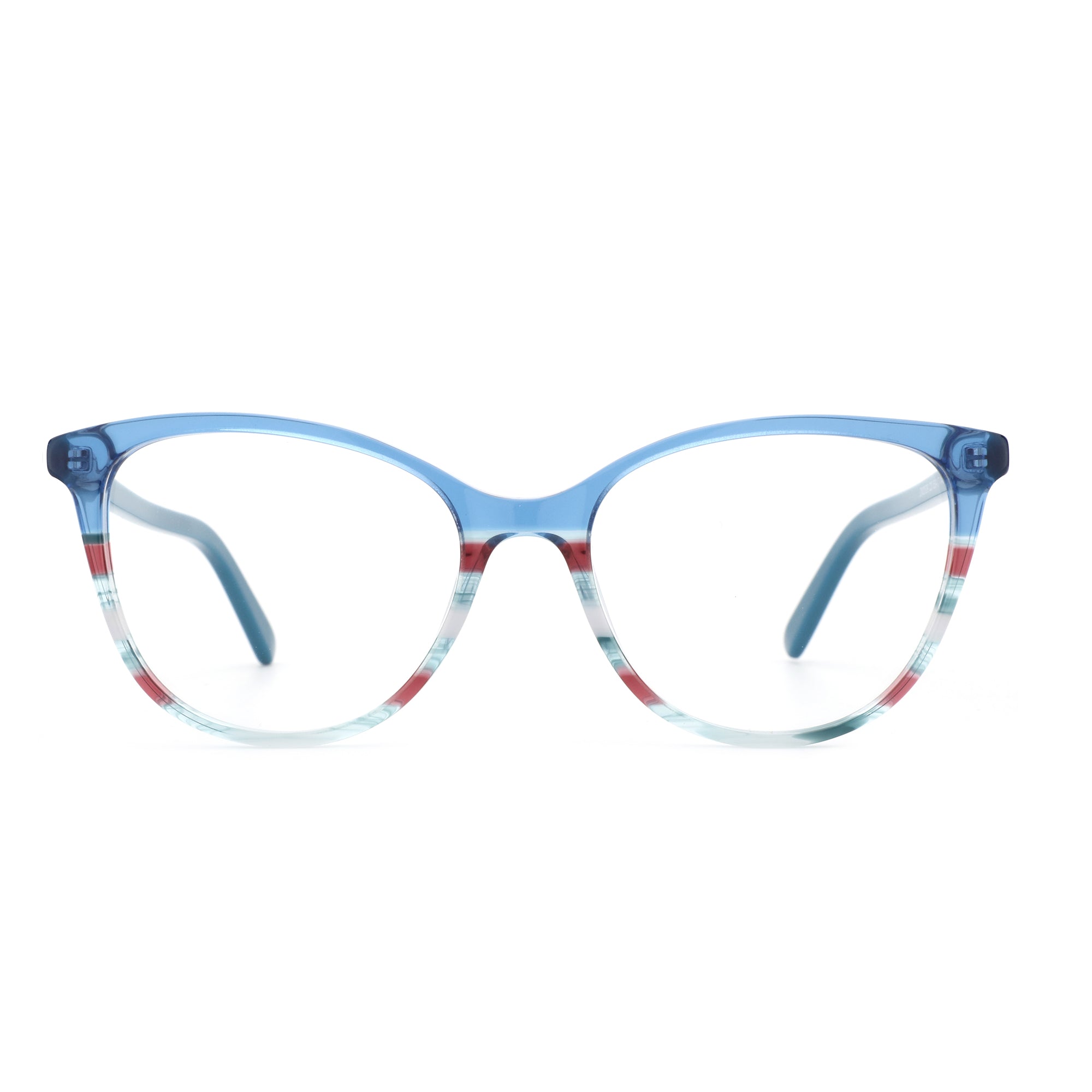 ZENOTTIC Ensoleile acetate square fashion eyeglasses with blue top rim and red/green stripes