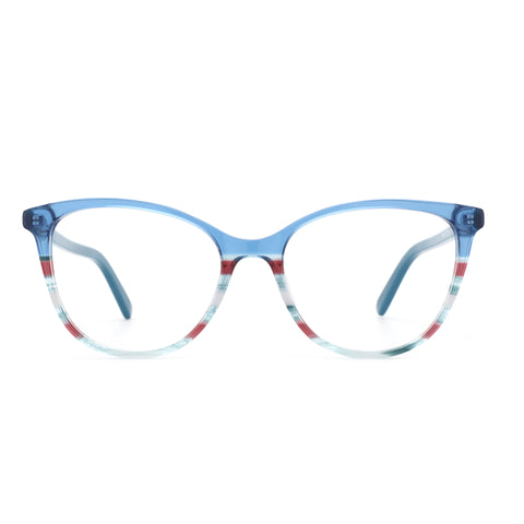 ZENOTTIC Ensoleile acetate square fashion eyeglasses with blue top rim and red/green stripes