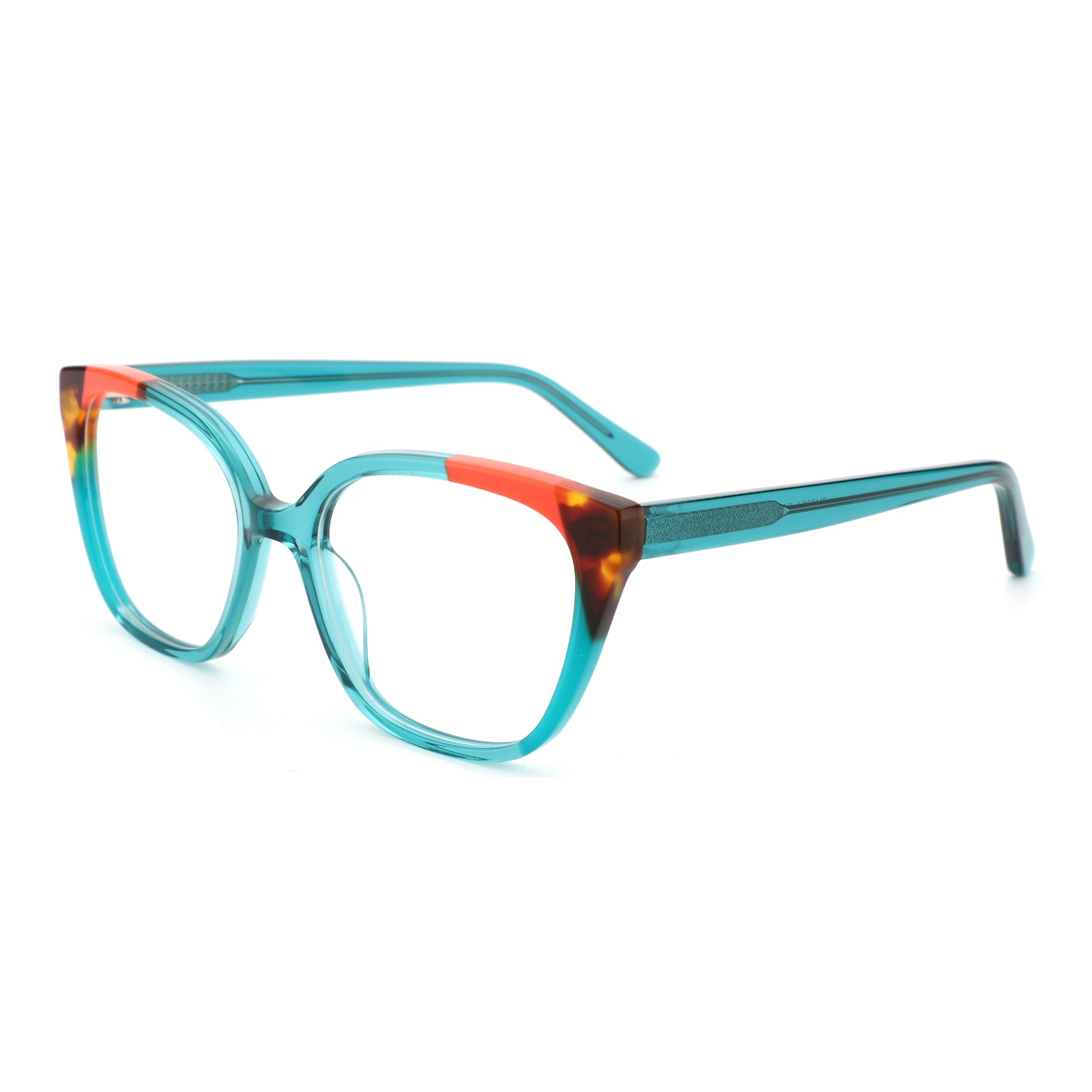 ZENOTTIC Iceberg turquoise acetate square frame eyeglasses with orange tortoise accents