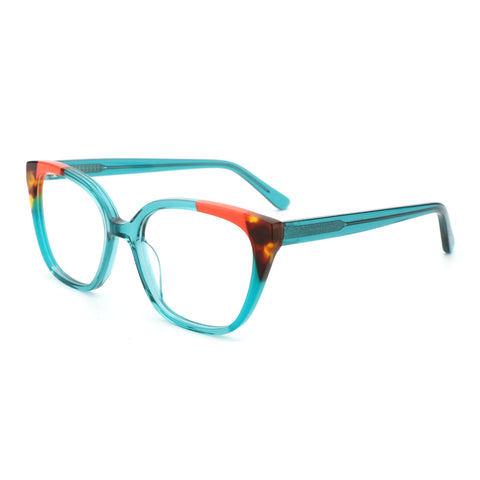 ZENOTTIC Iceberg turquoise acetate square frame eyeglasses with orange tortoise accents