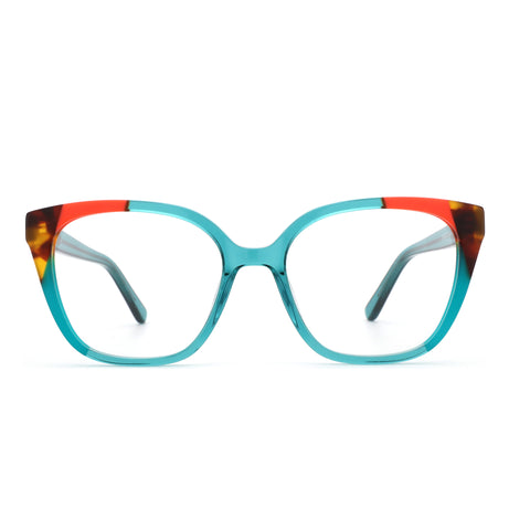 ZENOTTIC Iceberg acetate square fashion eyeglasses: turquoise, orange, tortoiseshell.