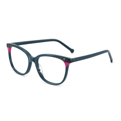 ZENOTTIC Shivering teal acetate square eyeglasses with pink accents