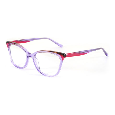 Zenottic Suki eyeglasses, translucent purple acetate square frame, pink temple with ECOSWAY.