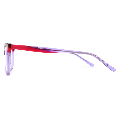 Zenottic Suki square acetate eyeglasses with a bold pink and purple color gradient frame.
