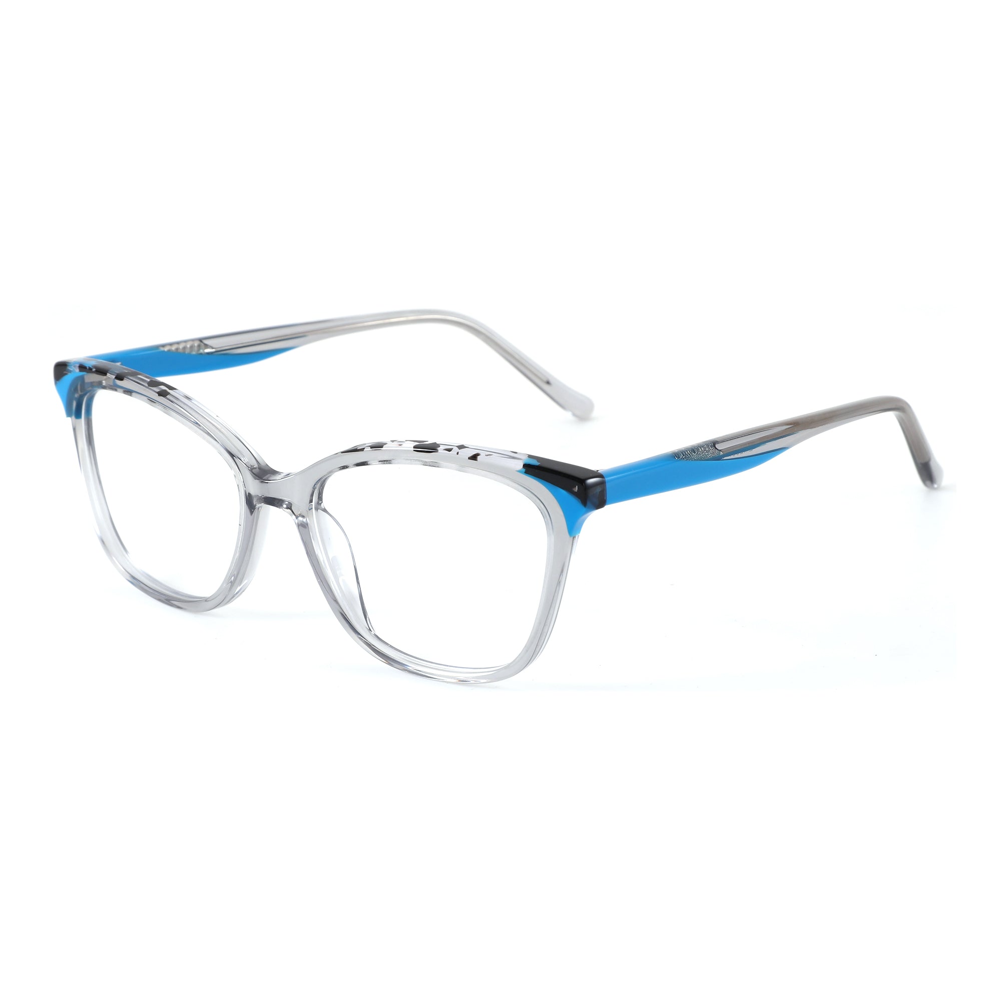 ZENOTTIC Suki clear acetate square eyeglasses with blue accents