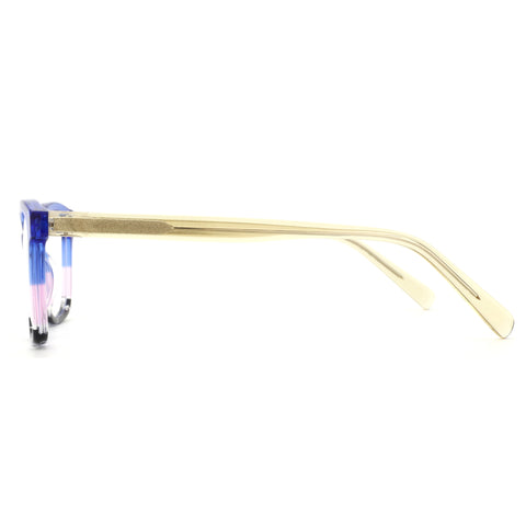 ZENOTTIC fashion square eyeglasses in blue pink acetate with gold temples.