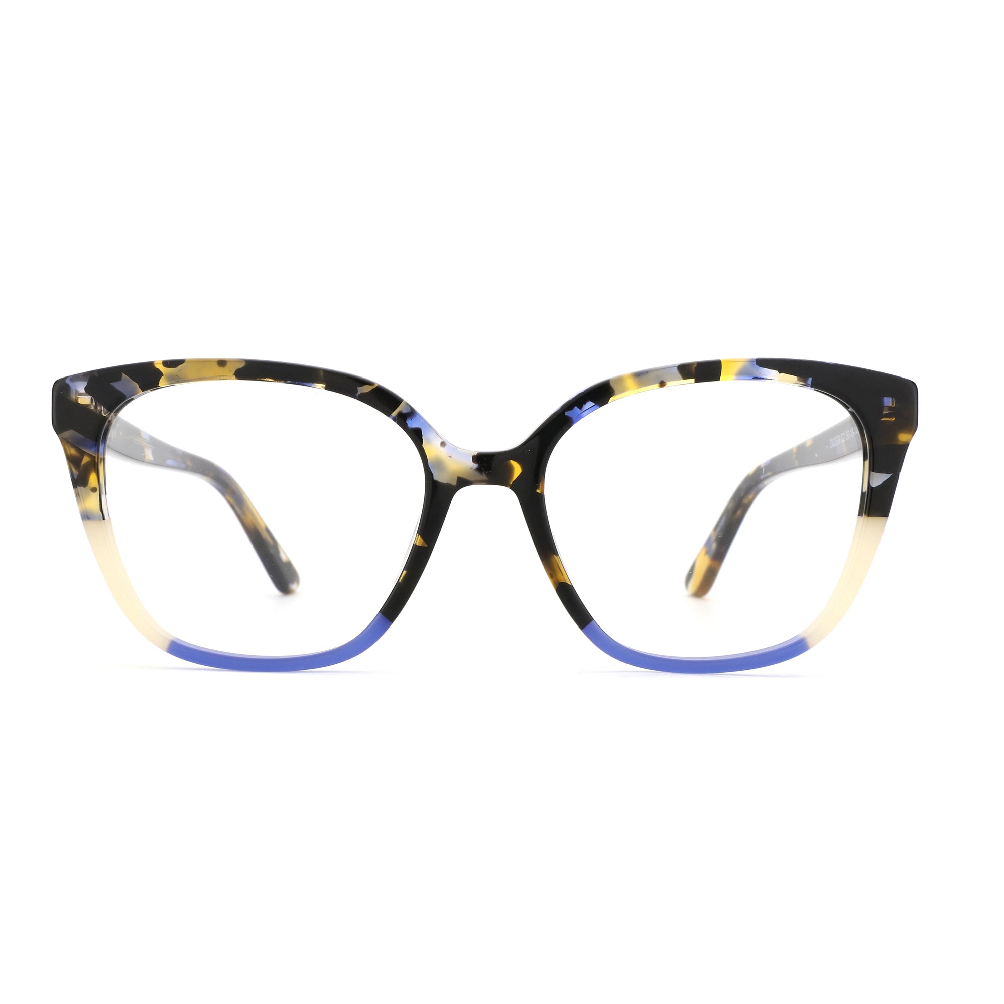 ZENOTTIC acetate women's square fashion eyeglasses, tortoiseshell pattern with blue rim.