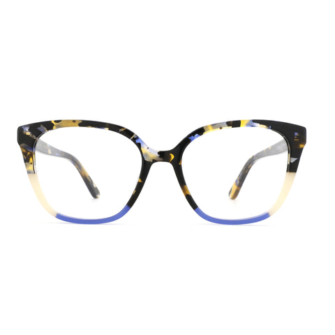 ZENOTTIC acetate women's square fashion eyeglasses, tortoiseshell pattern with blue rim.