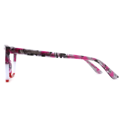 ZENOTTIC women's square acetate eyeglasses with pink, black, grey marble pattern.