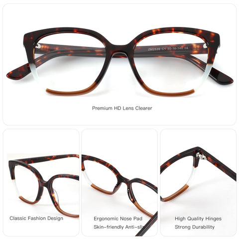 ZENOTTIC women's tortoise shell acetate square eyeglasses, model ZM2539