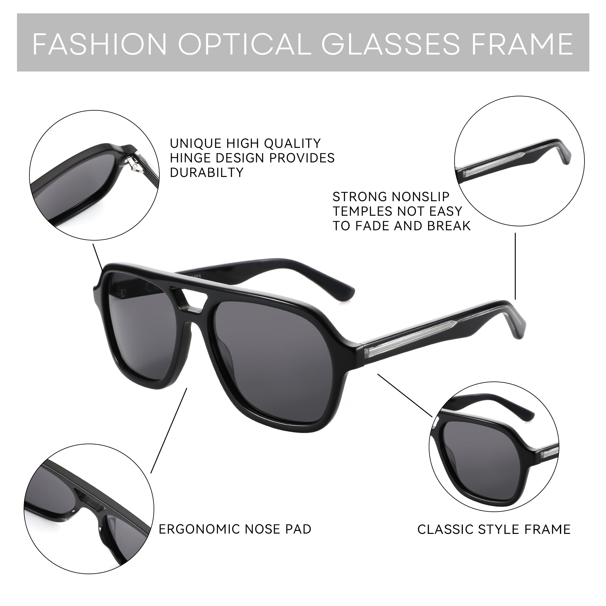 IG Eyewear Designer Aviator Sunglasses - Modern Black/White Pilot Style With UV400 Protection
