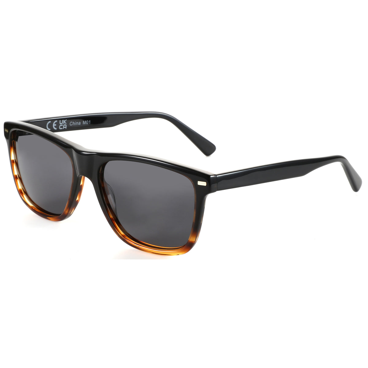 Zenottic Edison Sunglasses with black and tortoise acetate frame, square design, grey lenses, China M01