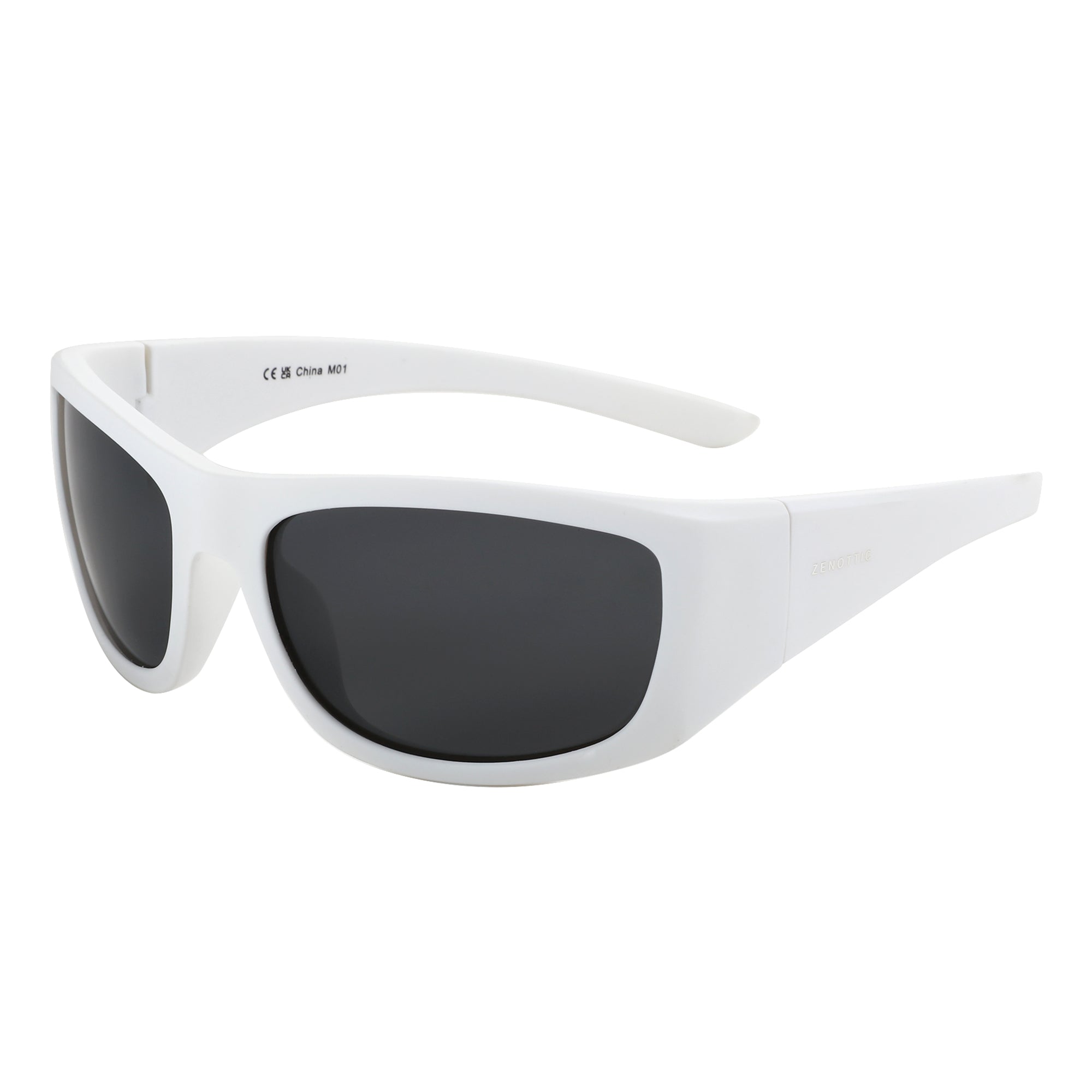 Zenottic Earl white TR90 square sports sunglasses with black polarized lenses