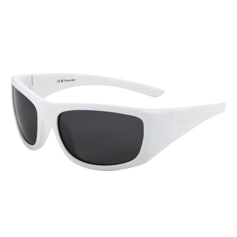 Zenottic Earl white TR90 square sports sunglasses with black polarized lenses