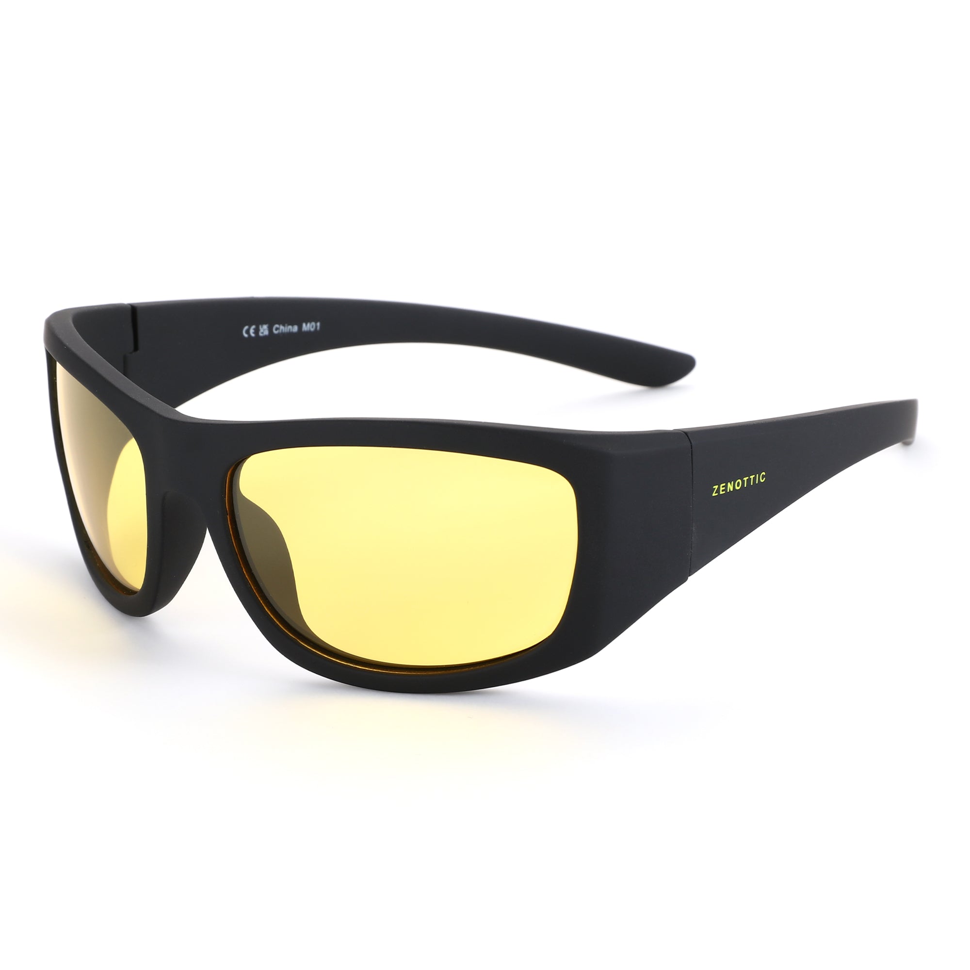Zenottic square sports sunglasses with black TR90 frame and yellow polarized lenses