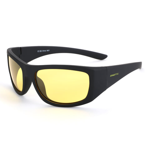 Zenottic square sports sunglasses with black TR90 frame and yellow polarized lenses