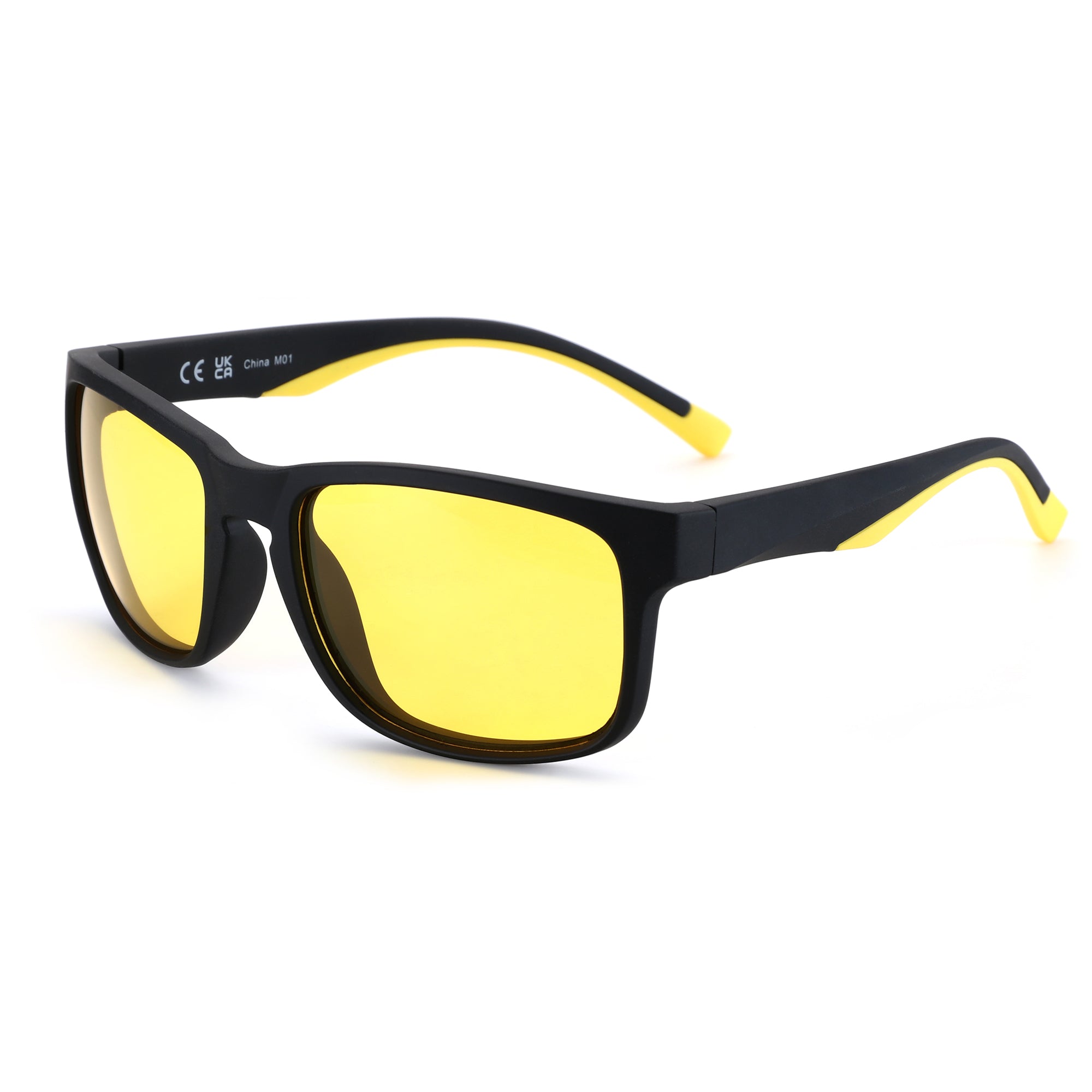 Zenottic Beacher sunglasses with black TR90 frame and yellow tinted lenses. UV400 protection.