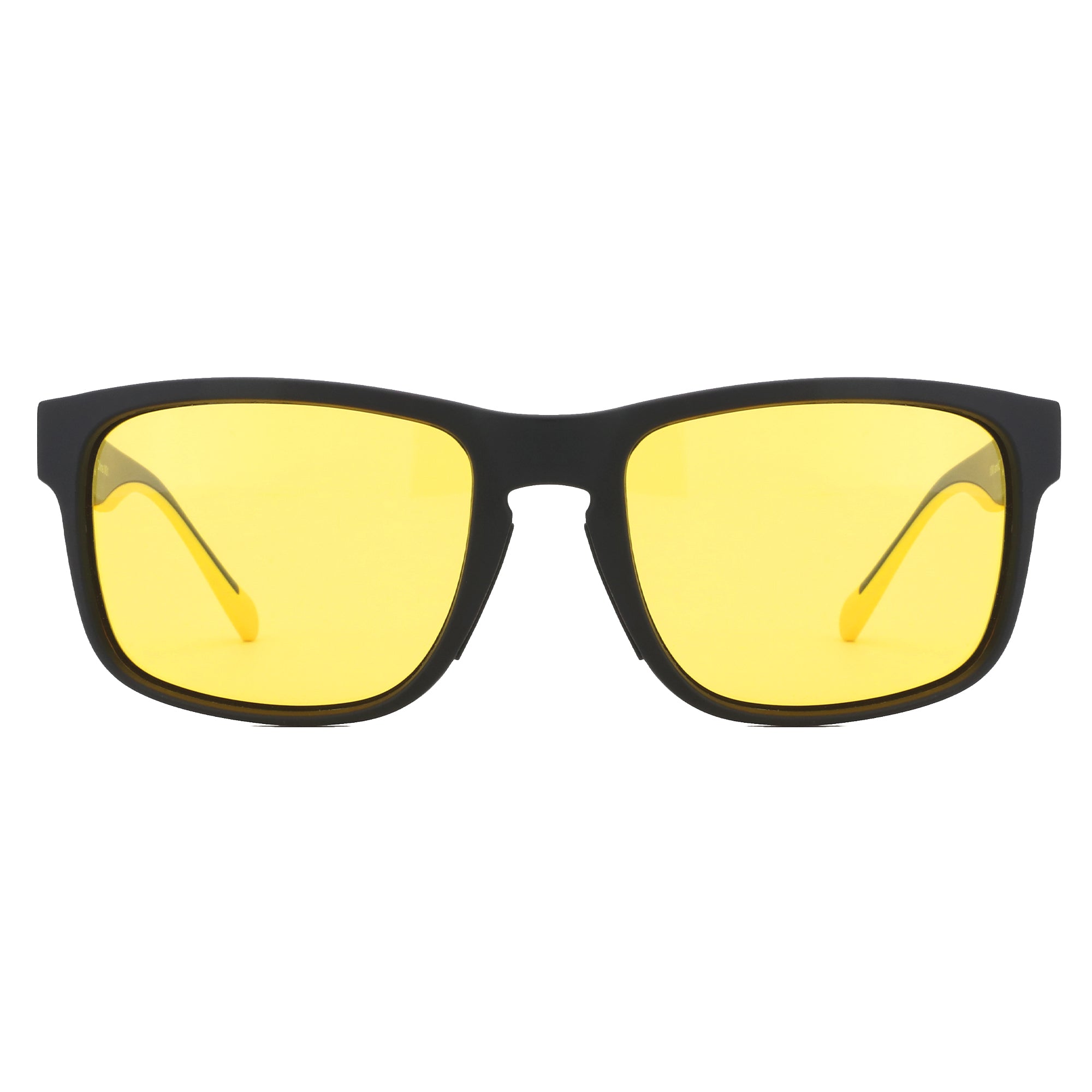 Zenottic Beacher square sunglasses with black TR90 frame and vibrant yellow lenses.
