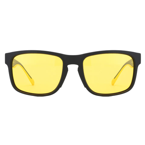 Zenottic Beacher square sunglasses with black TR90 frame and vibrant yellow lenses.
