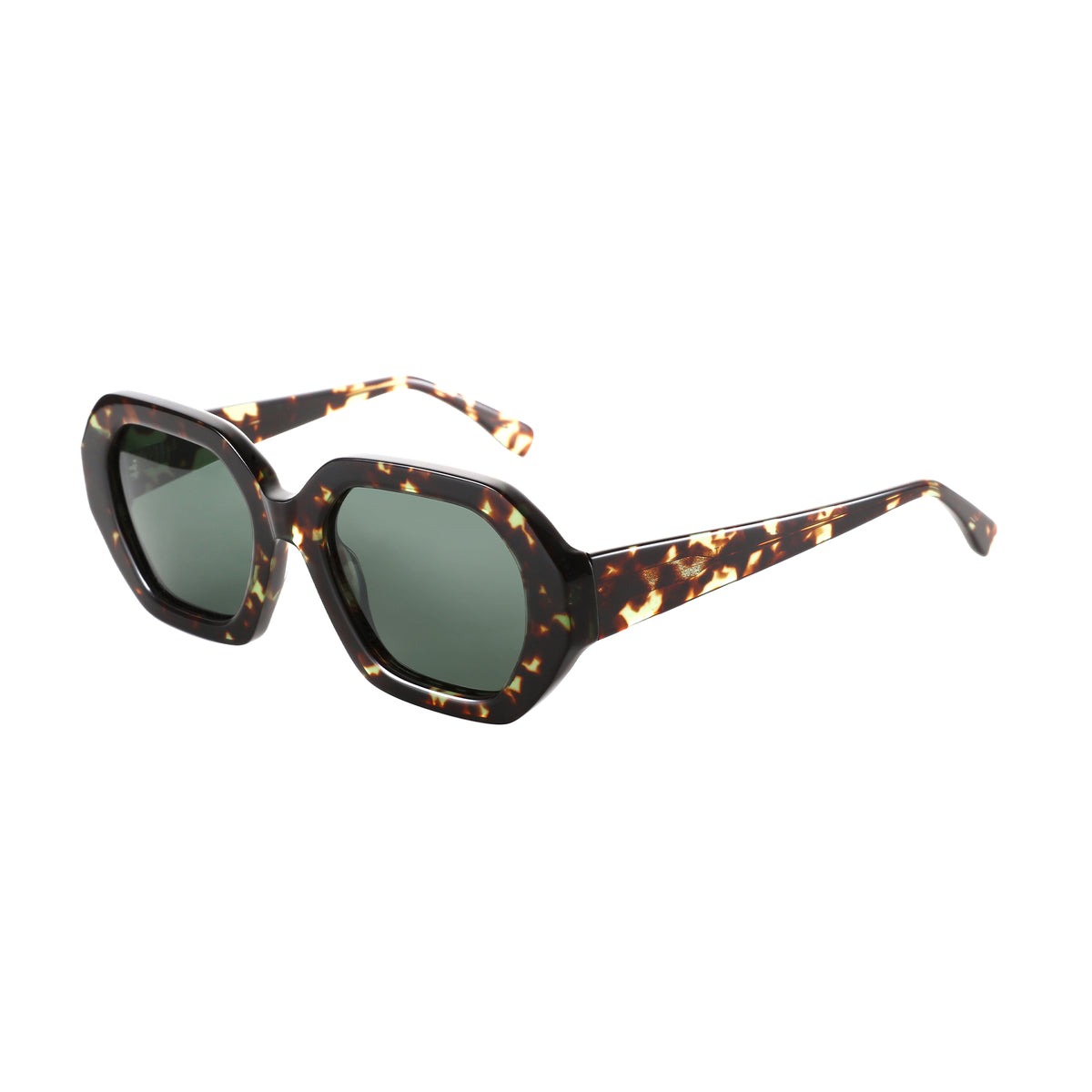 Zenottic Sharon Sunglasses - Geometric Tortoise Acetate Frame with Polarized Lenses